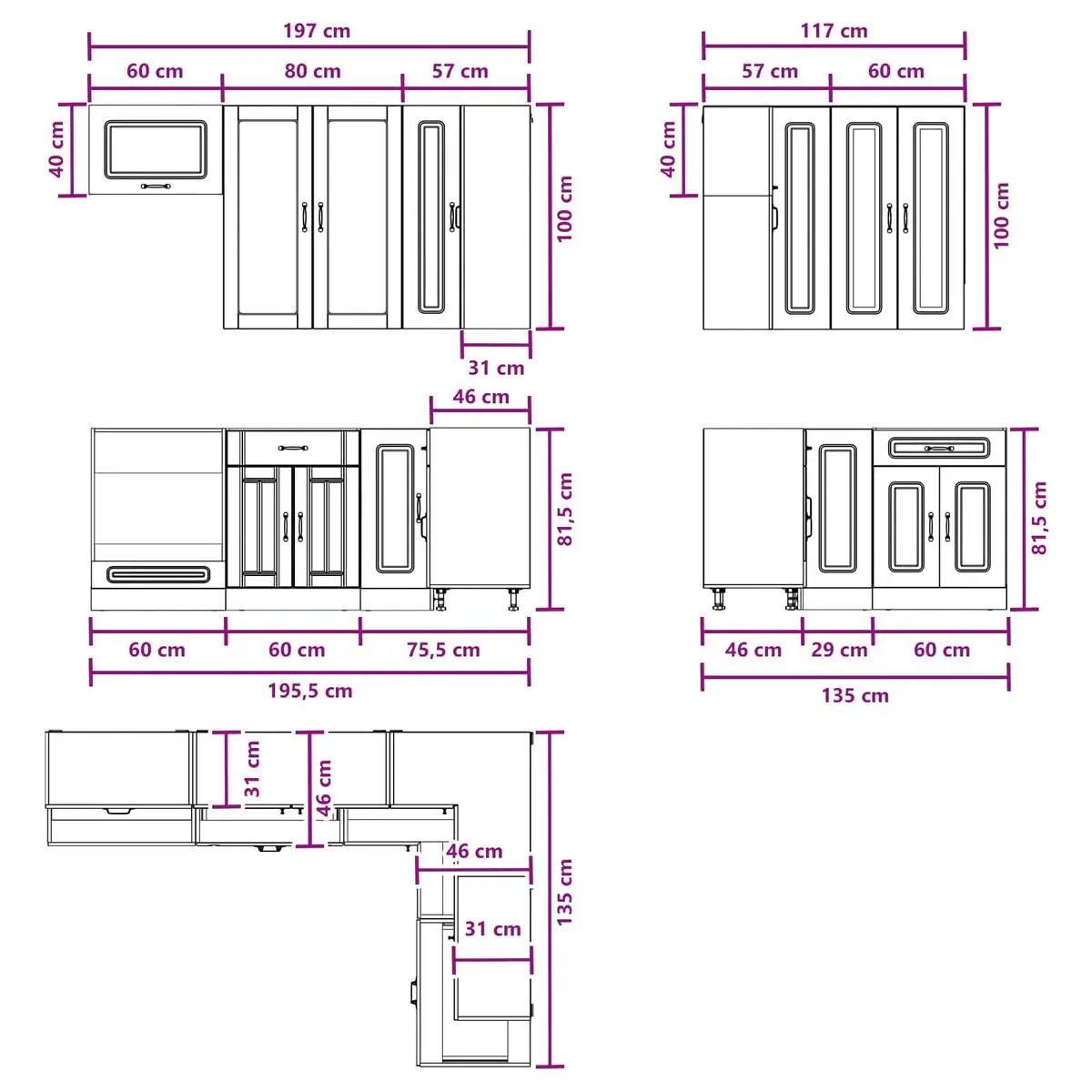 8-Piece White Kitchen Cabinet Unit