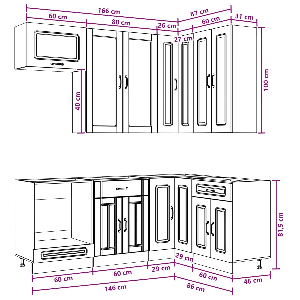 8-Piece White Kitchen Cabinet Unit