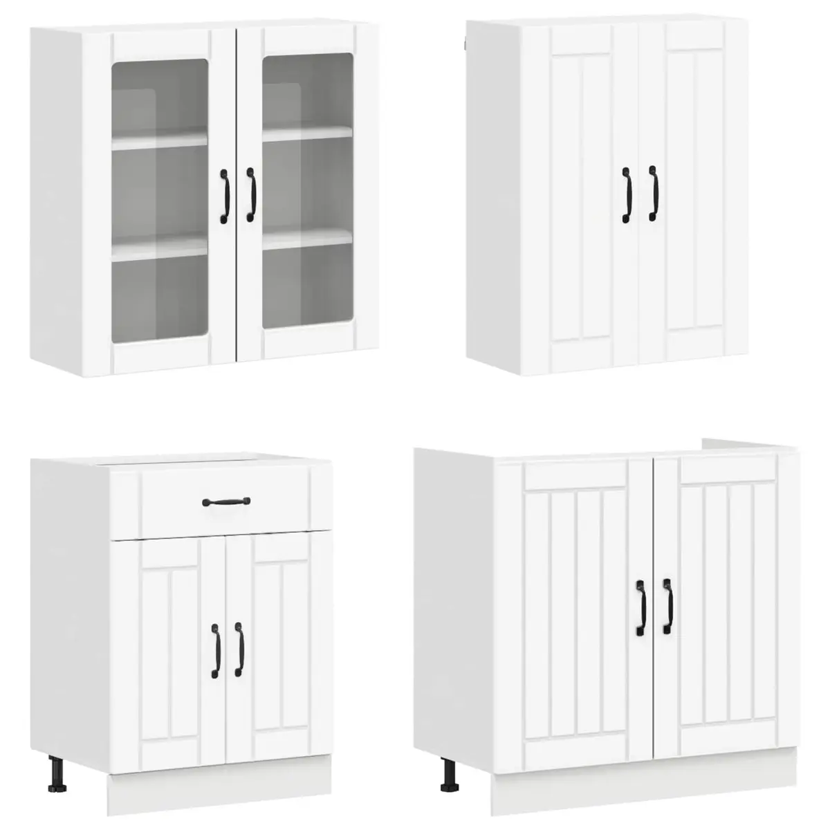 Kitchen Unit 8 Pieces White Modern Cabinet Storage Engineered Wood Adjustable