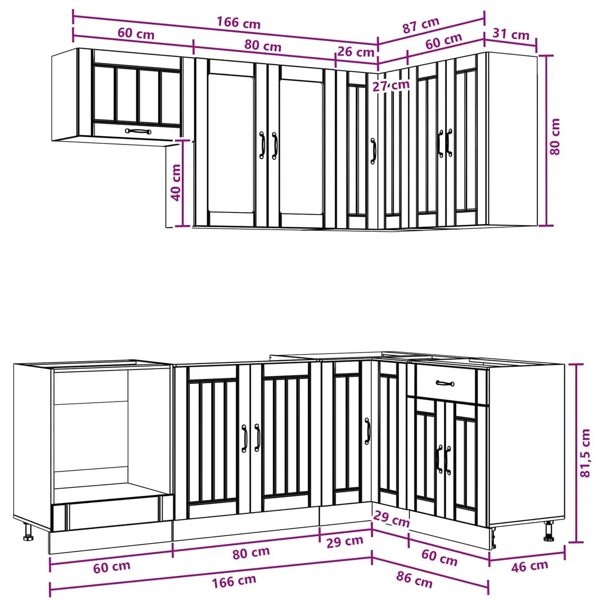 Kitchen Unit 8 Pieces White Modern Cabinet Storage Engineered Wood Adjustable