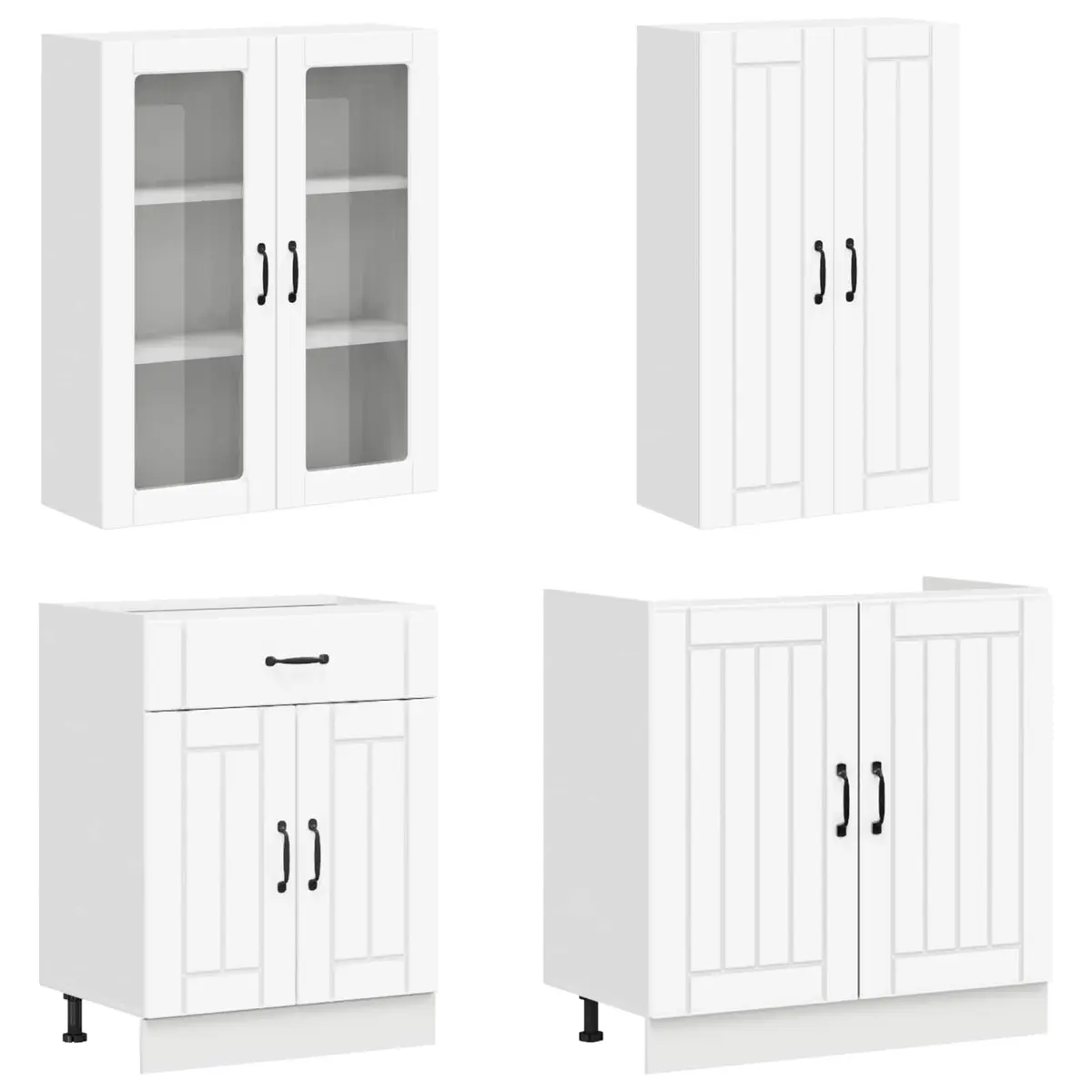 Modern Kitchen Unit 8 Piece Storage Cabinet White Engineered Wood Contemporary