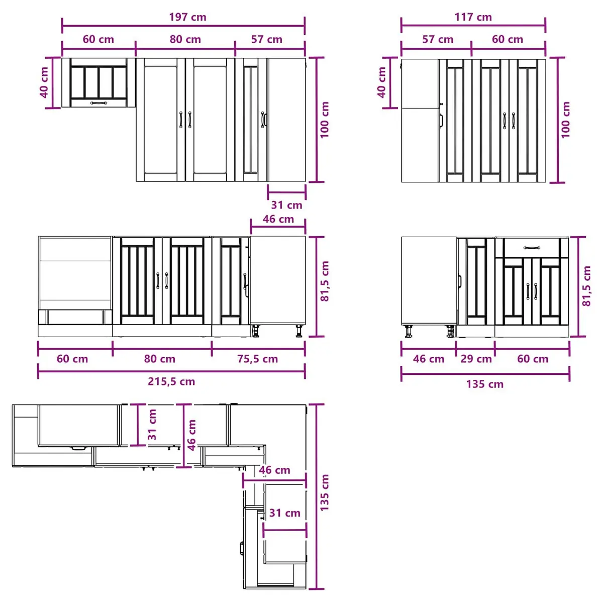 Modern Kitchen Unit 8 Piece Storage Cabinet White Engineered Wood Contemporary