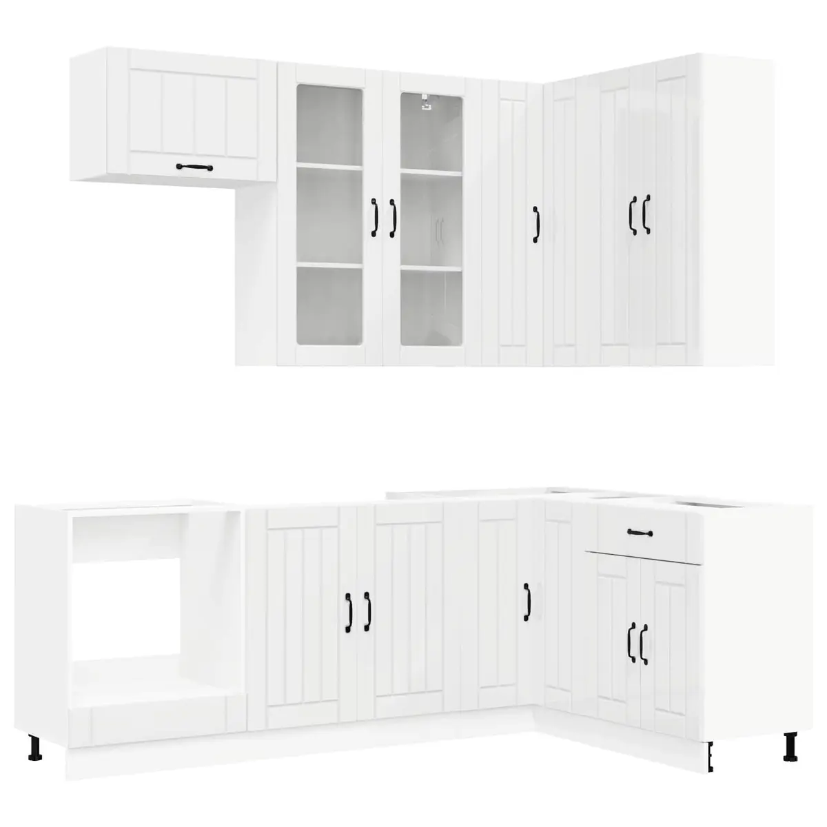 Kitchen Cabinet Unit 8 Piece High Gloss White Engineered Wood Storage Furniture