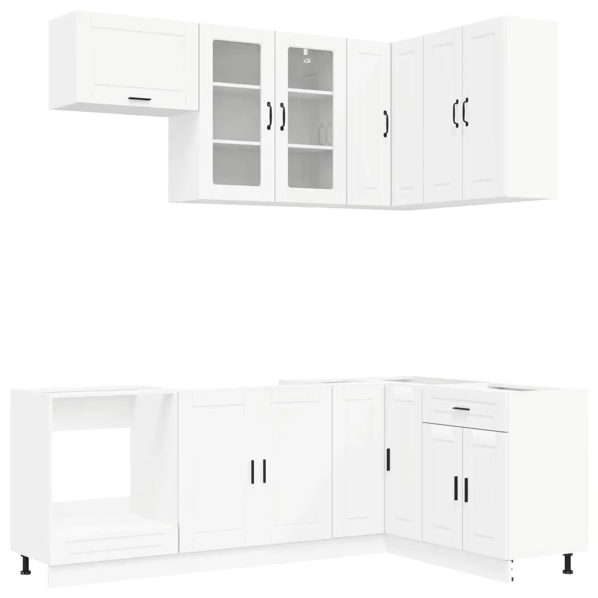 8 Piece Kitchen Storage Unit White Engineered Wood Cabinet with Adjustable Feet for Indoor Use