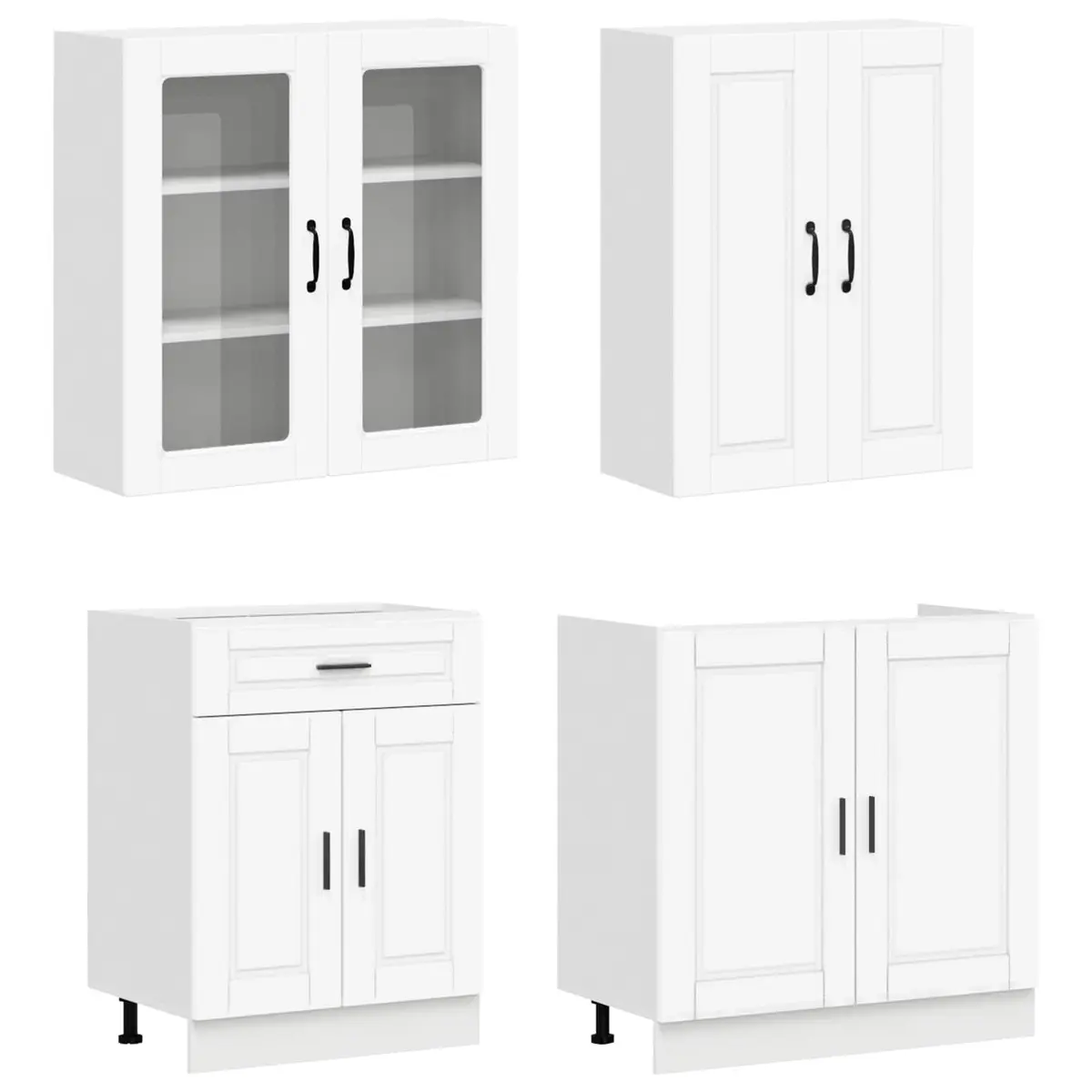 8 Piece Kitchen Storage Unit White Engineered Wood Cabinet with Adjustable Feet for Indoor Use