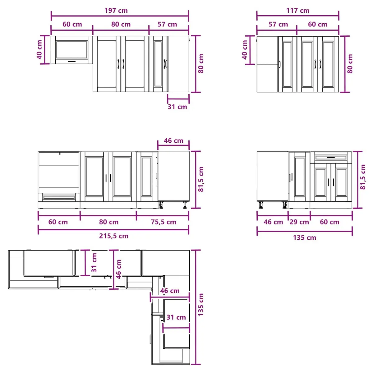 8 Piece Kitchen Storage Unit White Engineered Wood Cabinet with Adjustable Feet for Indoor Use