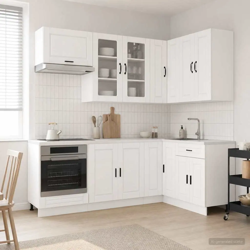 Kitchen Cabinets Indoor Use 8 Piece High Gloss White Engineered Wood Storage Unit
