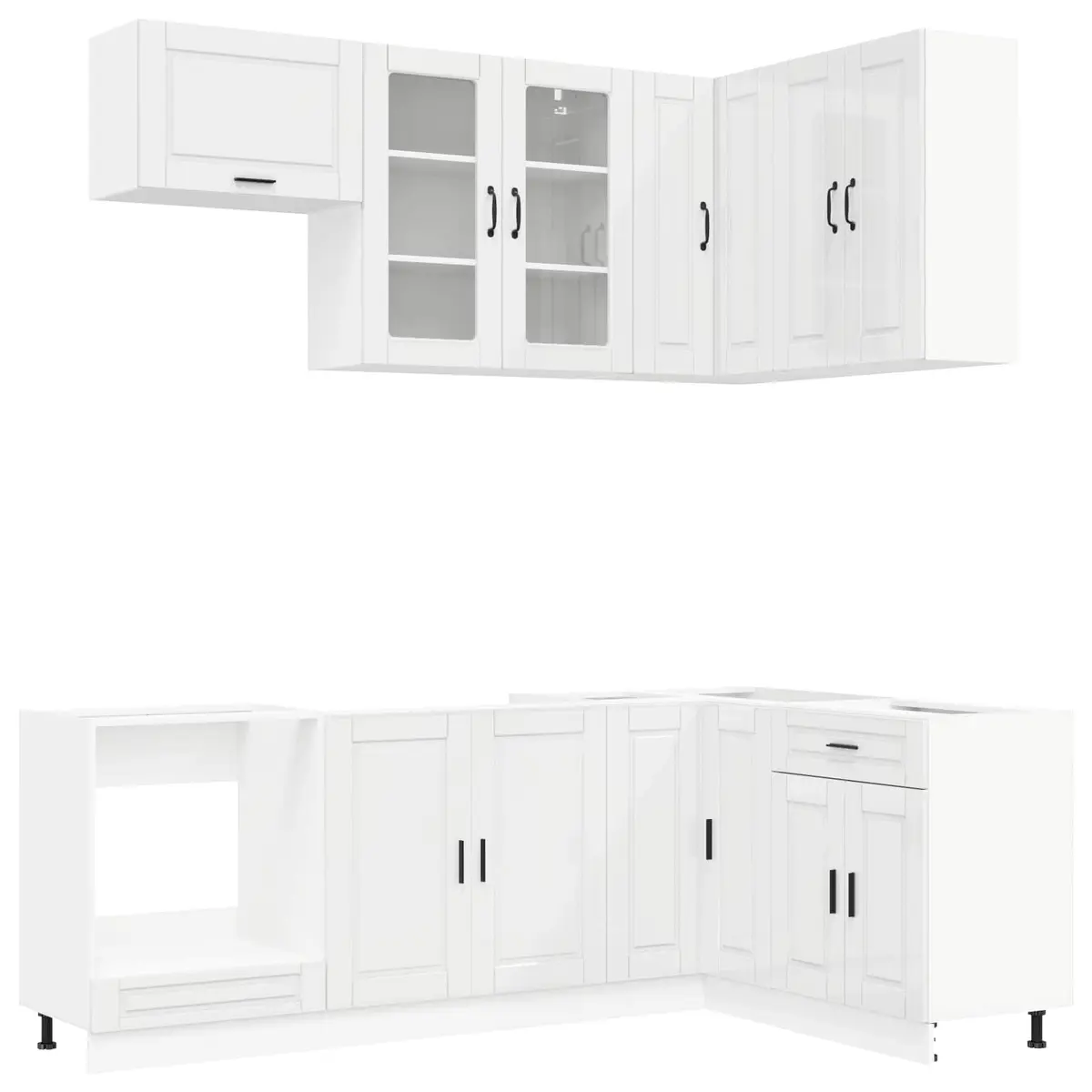 Kitchen Cabinets Indoor Use 8 Piece High Gloss White Engineered Wood Storage Unit