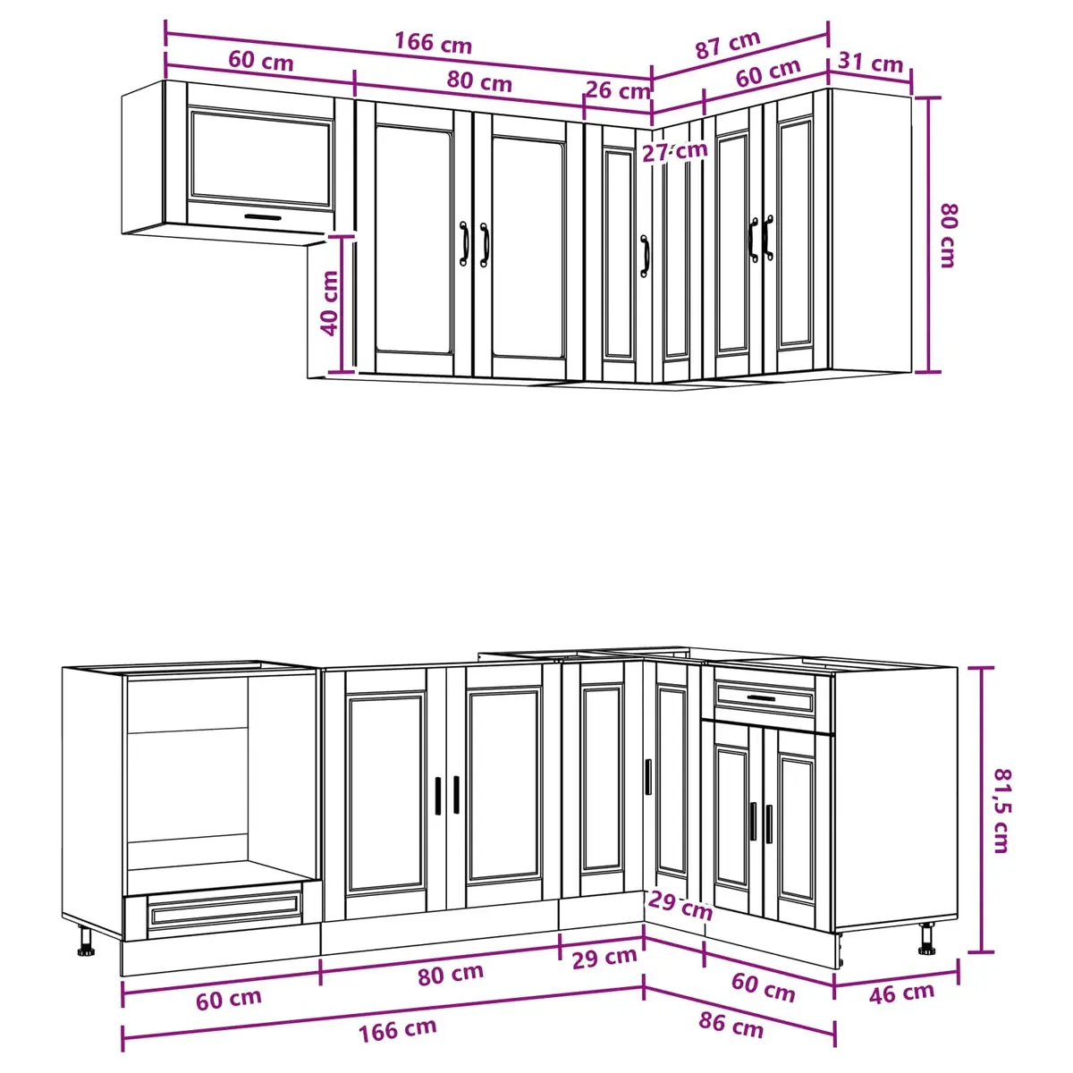 Kitchen Cabinets Indoor Use 8 Piece High Gloss White Engineered Wood Storage Unit