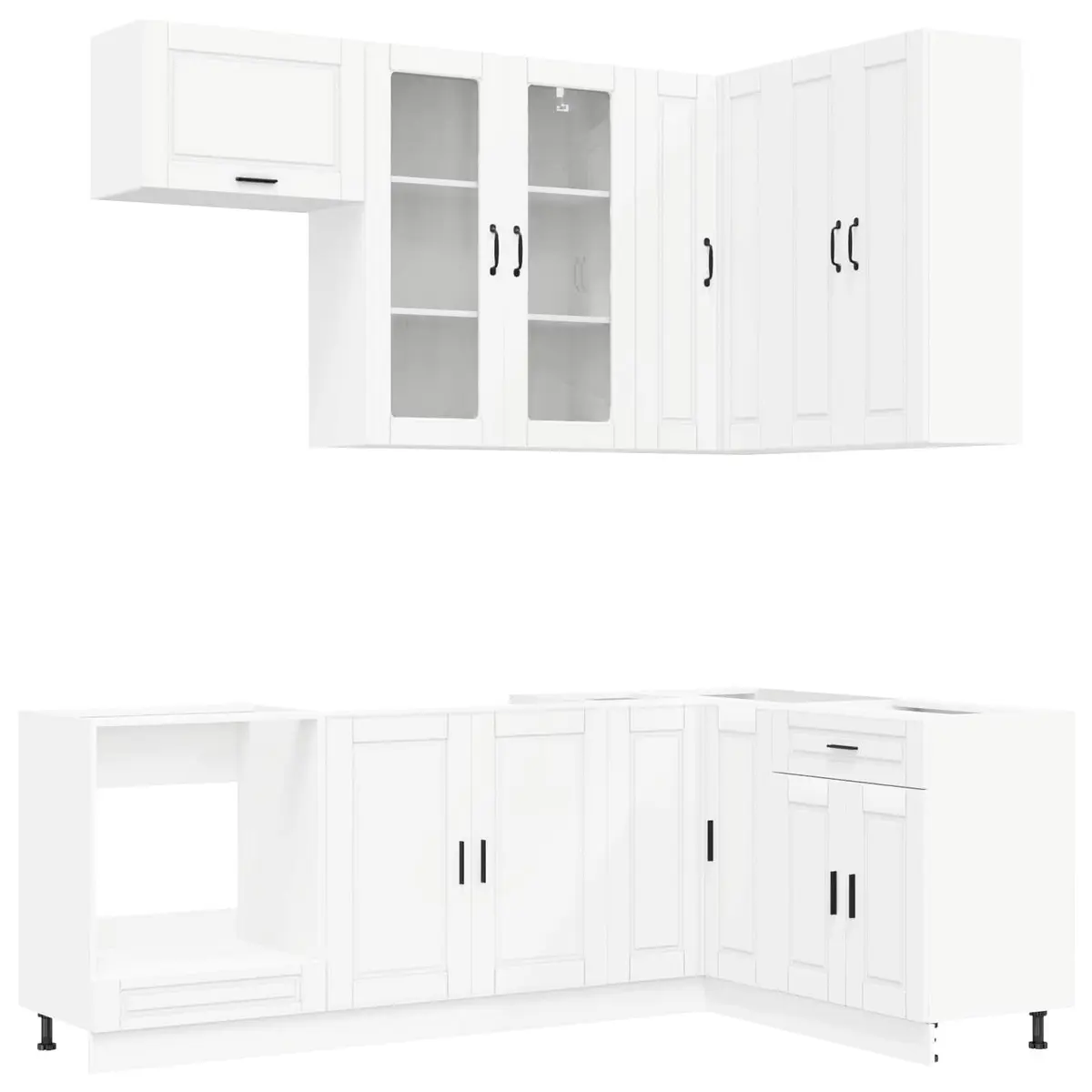 Kitchen Cabinet Unit 8 Pieces White Engineered Wood Storage Adjustable Feet