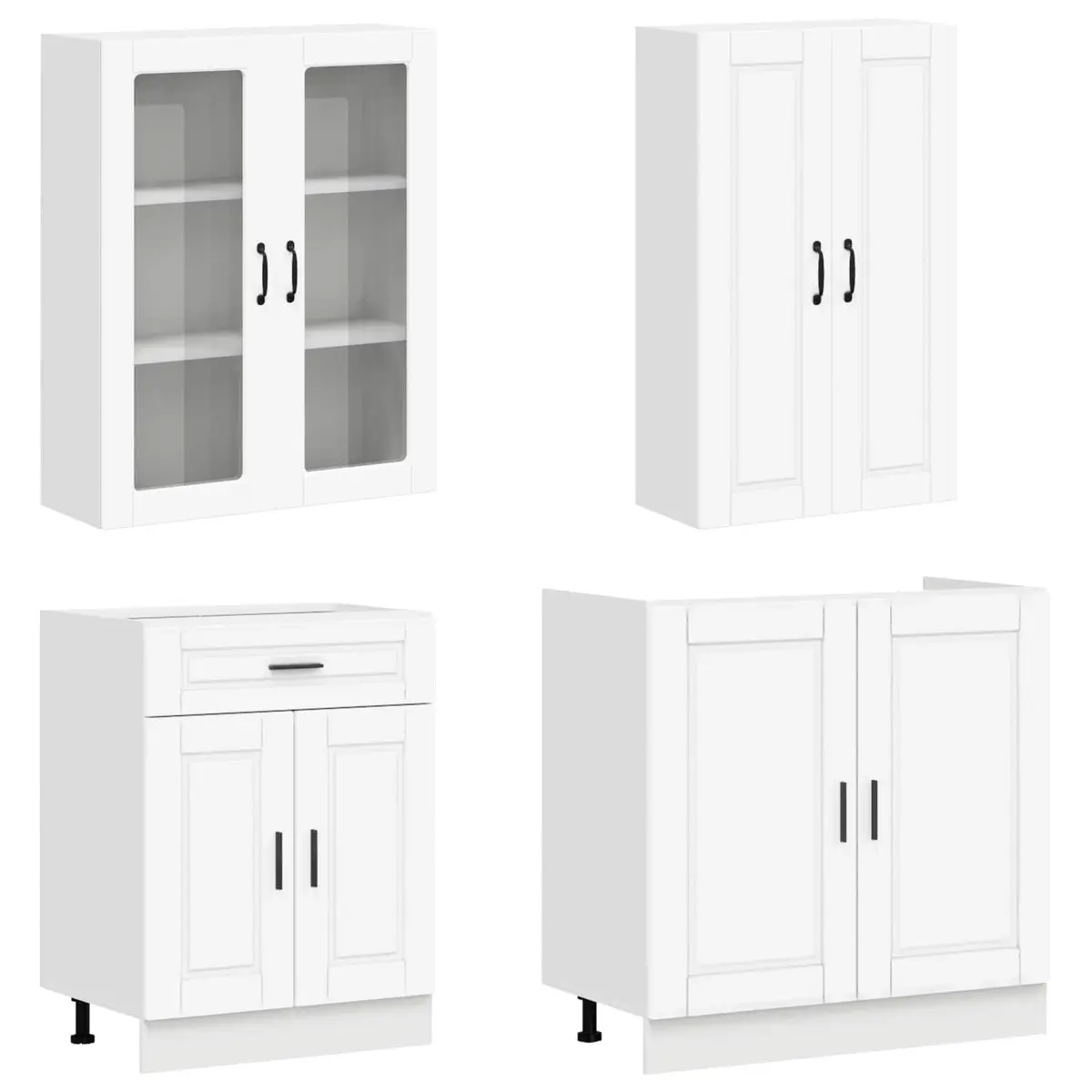 Kitchen Cabinet Unit 8 Pieces White Engineered Wood Storage Adjustable Feet
