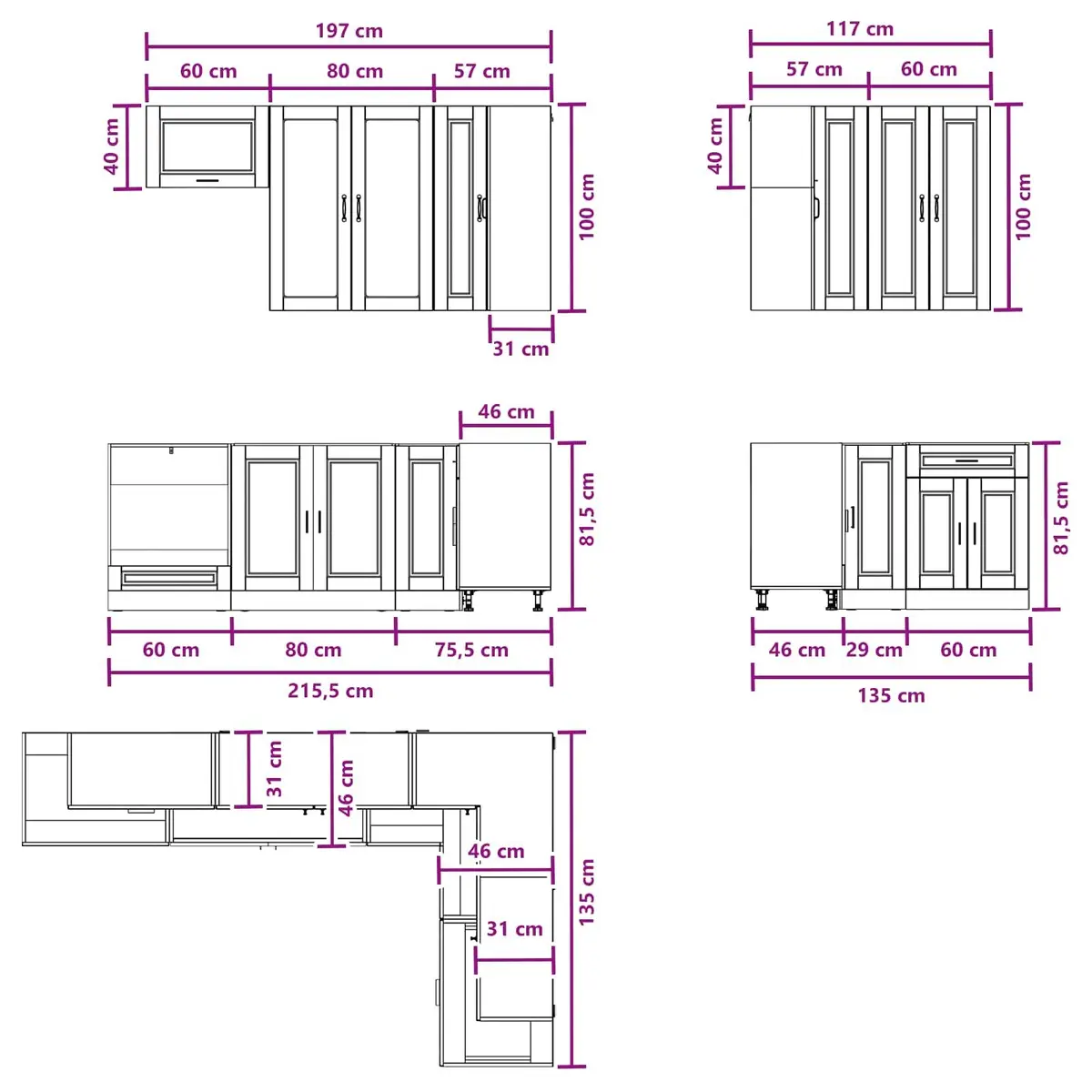 Kitchen Cabinet Unit 8 Pieces White Engineered Wood Storage Adjustable Feet