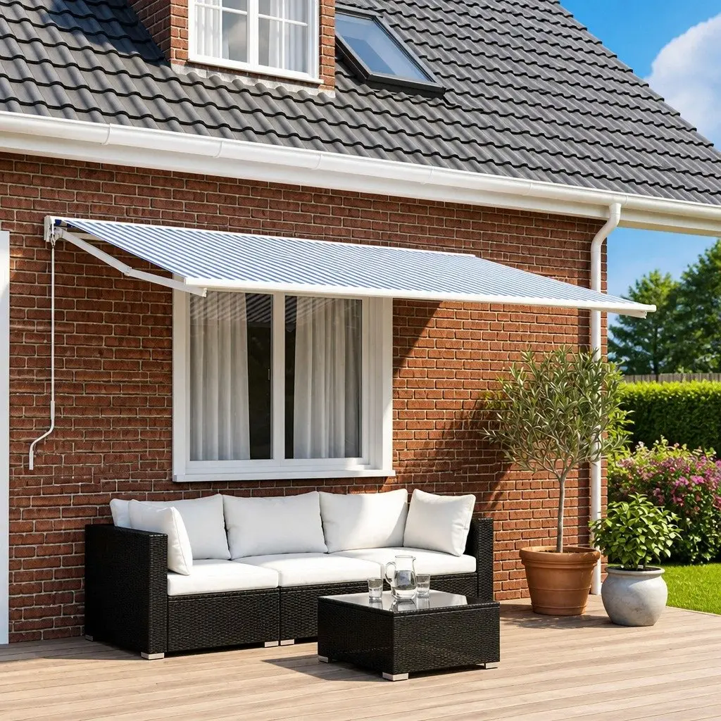 Awning Replacement Fabric Blue White 400 x 350 cm Outdoor Shade Material with