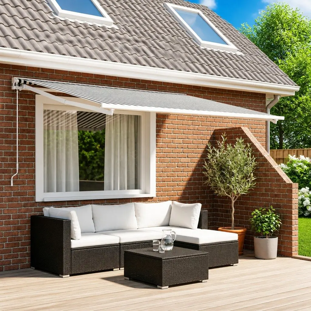 Outdoor Shade Panel Replacement Fabric 400 x 350 cm UV Weather Resistant Polyester Anthracite White