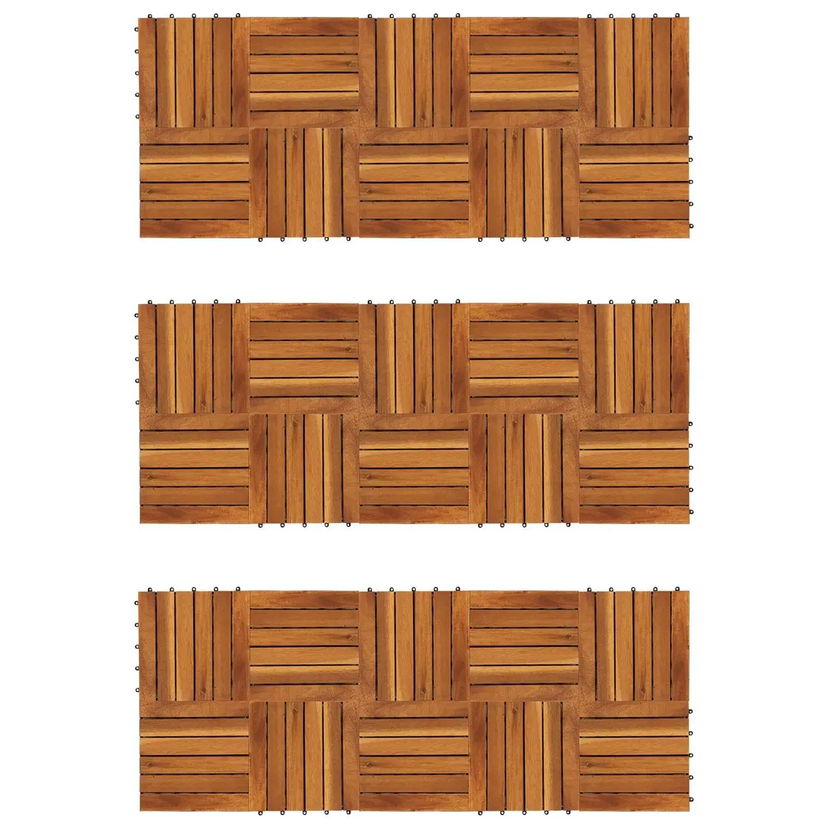 Acacia Wood Decking Tiles Interlocking Square 30x30cm Brown for Garden Patio