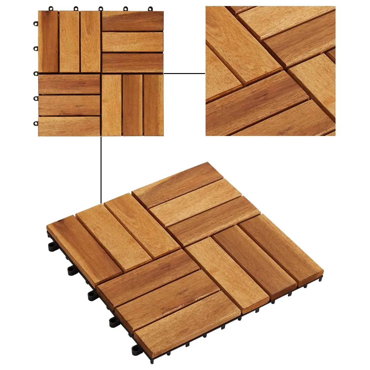 Decking Tile Indoor Outdoor Use 30x30cm Brown Acacia Hardwood Interlocking Square