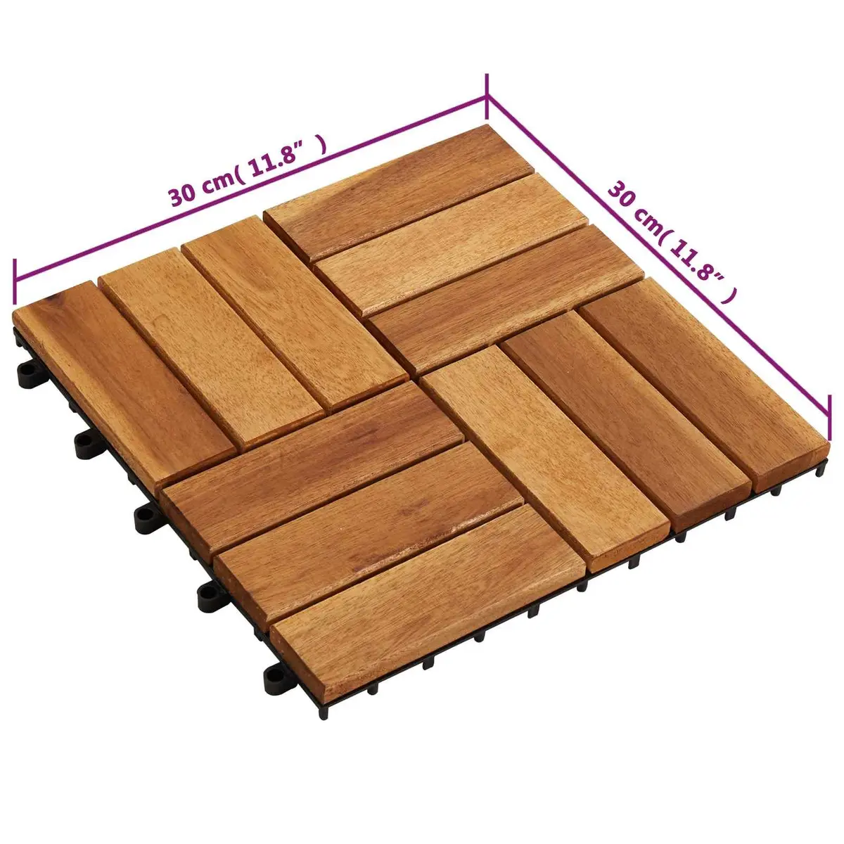 Decking Tile Indoor Outdoor Use 30x30cm Brown Acacia Hardwood Interlocking Square