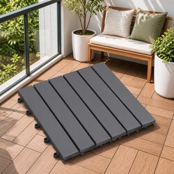 Decking Tile 30 x 30 cm Grey Acacia Hardwood Interlocking Square Outdoor Patio