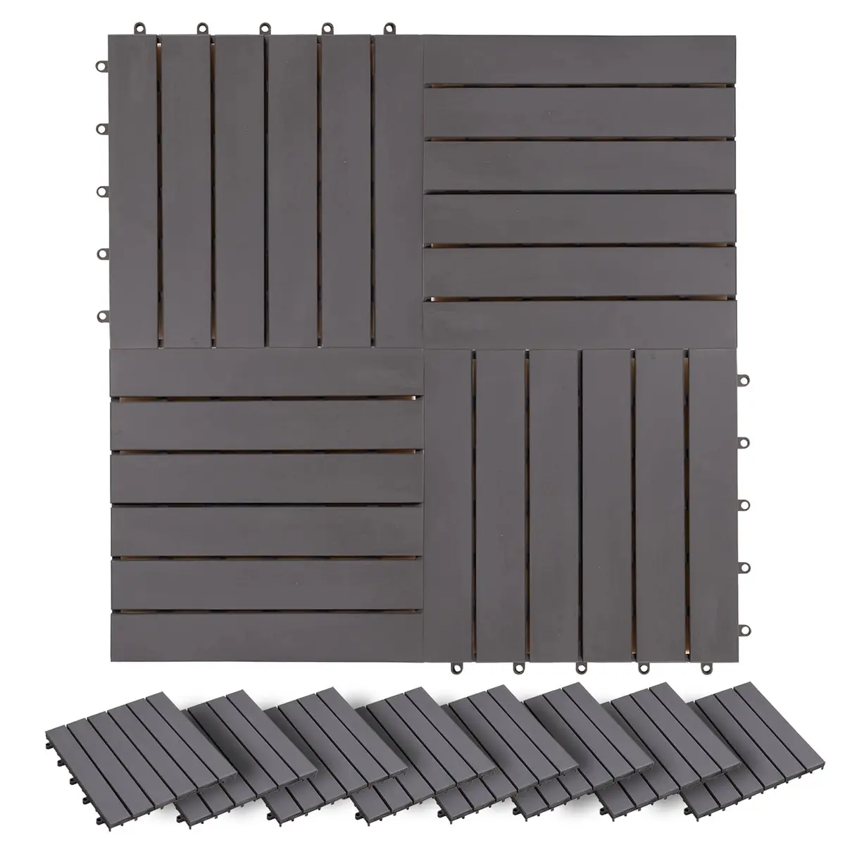 Decking Tile Outdoor Patio 30 x 30 cm Grey Acacia Hardwood Interlocking