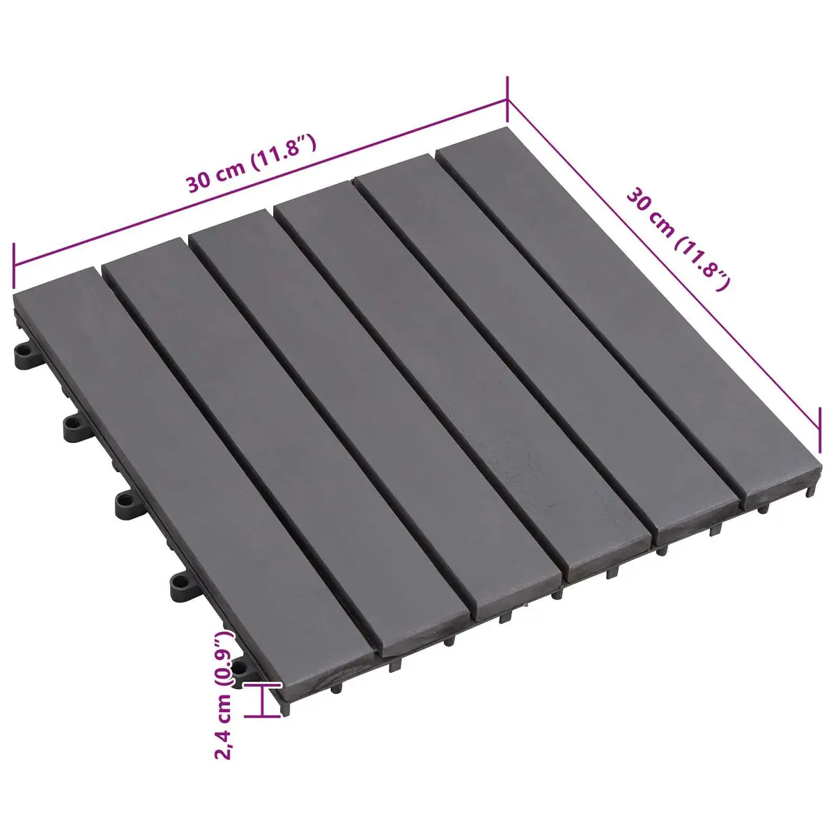 Decking Tile Outdoor Patio 30 x 30 cm Grey Acacia Hardwood Interlocking