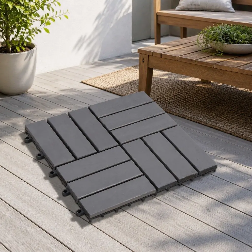 30pcs Acacia Hardwood Decking Tiles, Grey, 30x30cm