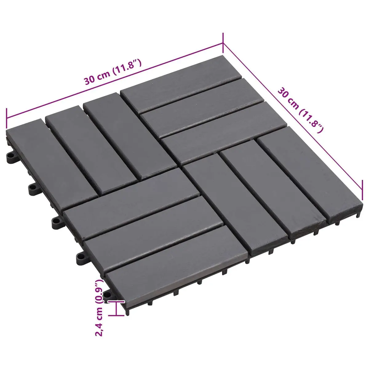 Decking Tiles Outdoor Patio 30 Piece 30x30cm Grey Acacia Hardwood Interlocking