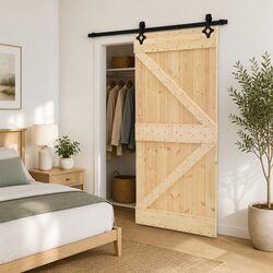 Sliding Door Solid Pine Wood Natural Modern Space-Saving Room Divider 80x210cm
