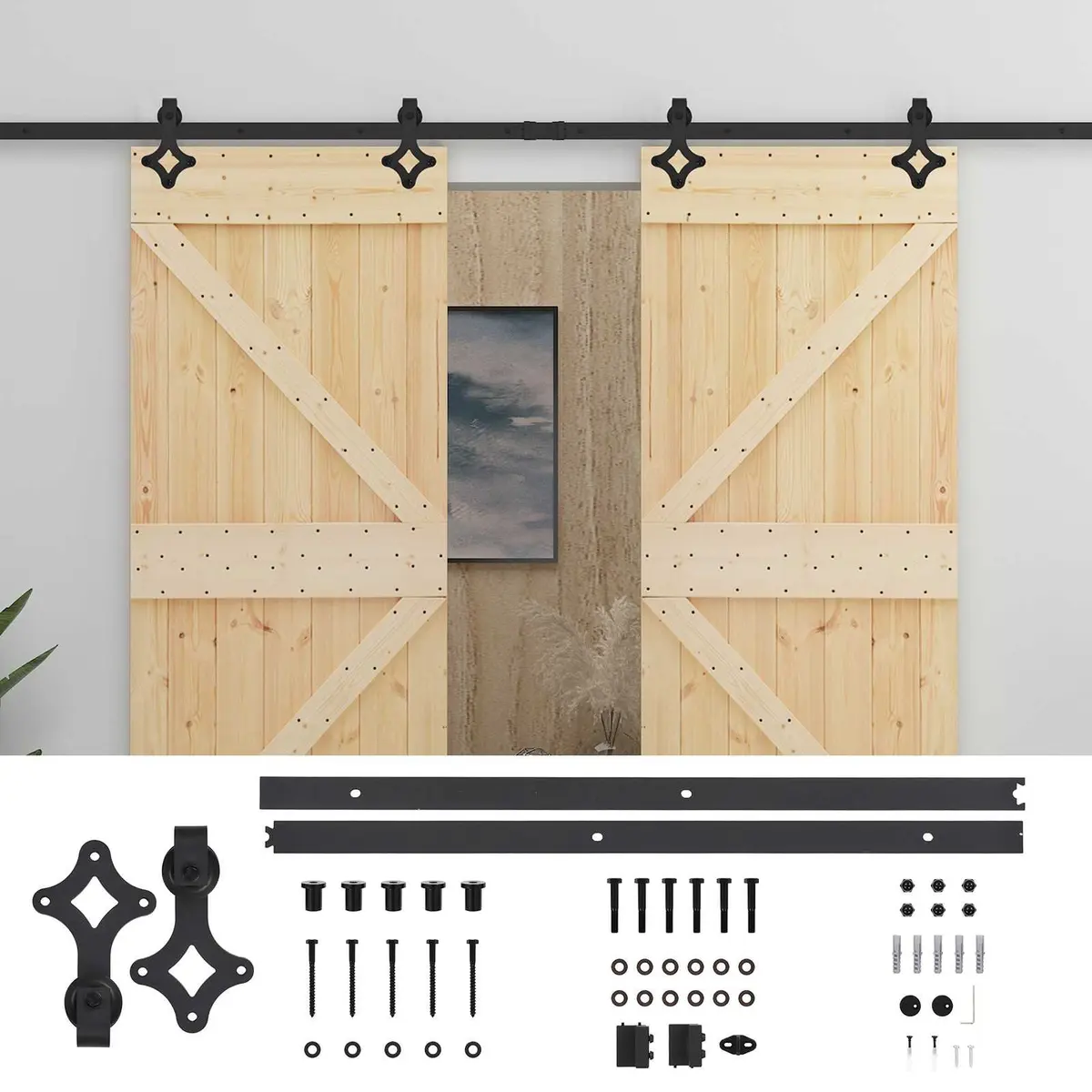 Sliding Door Room Divider 2 pcs Solid Pine Wood Modern Space-Saving Interior