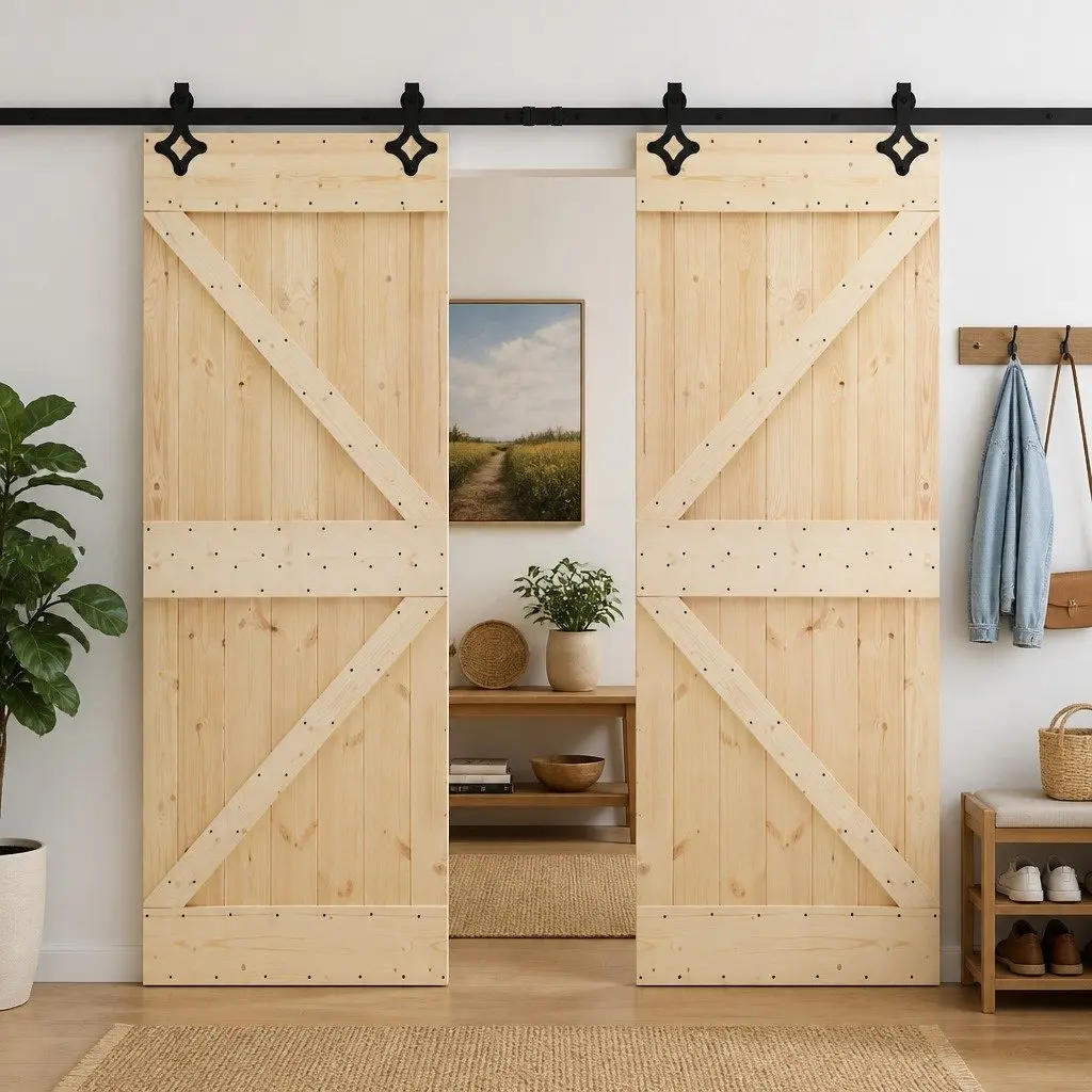 Sliding Doors 2 pcs, Solid Pine Wood 80 x 210 cm