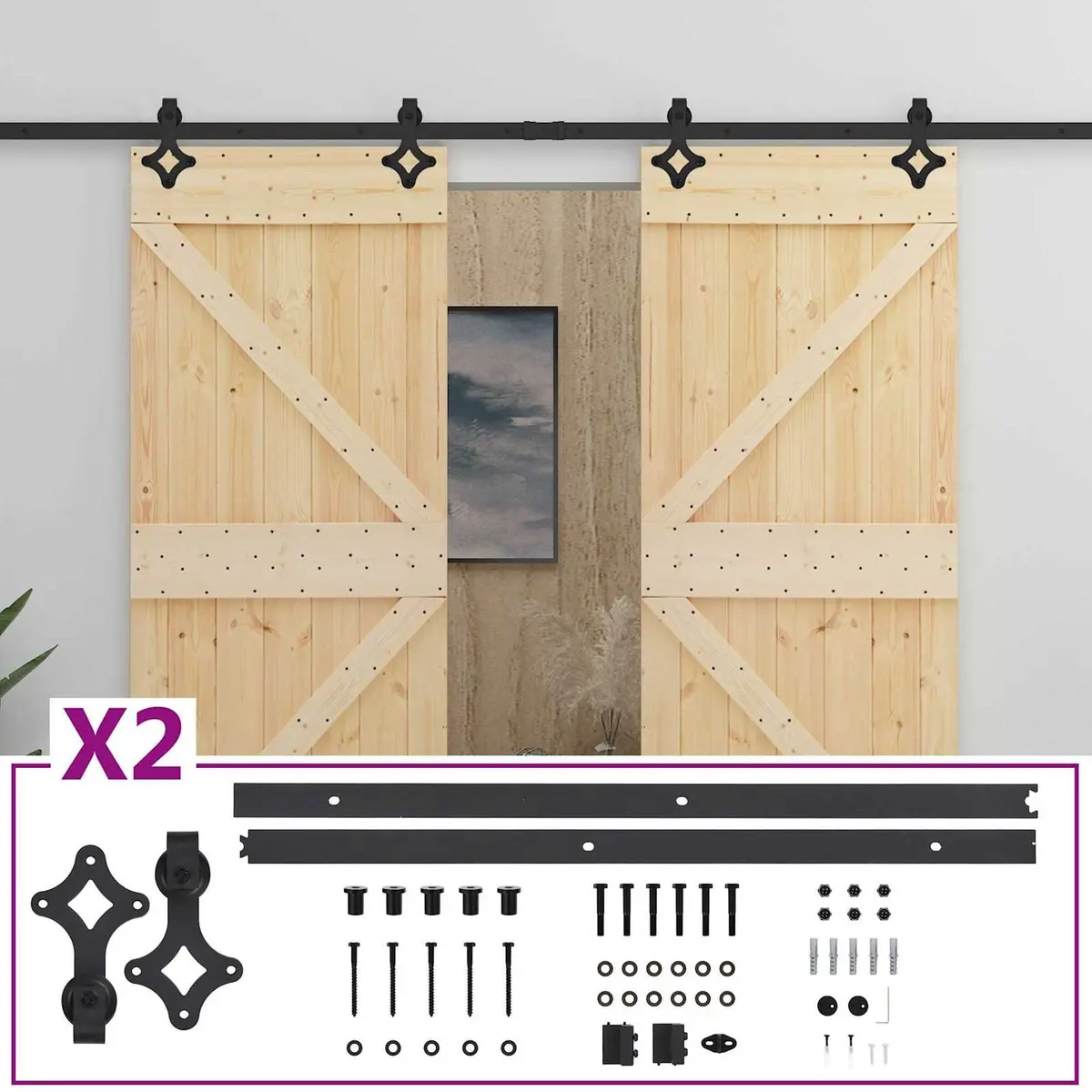 Sliding Doors 2 pcs, Solid Pine Wood 80 x 210 cm