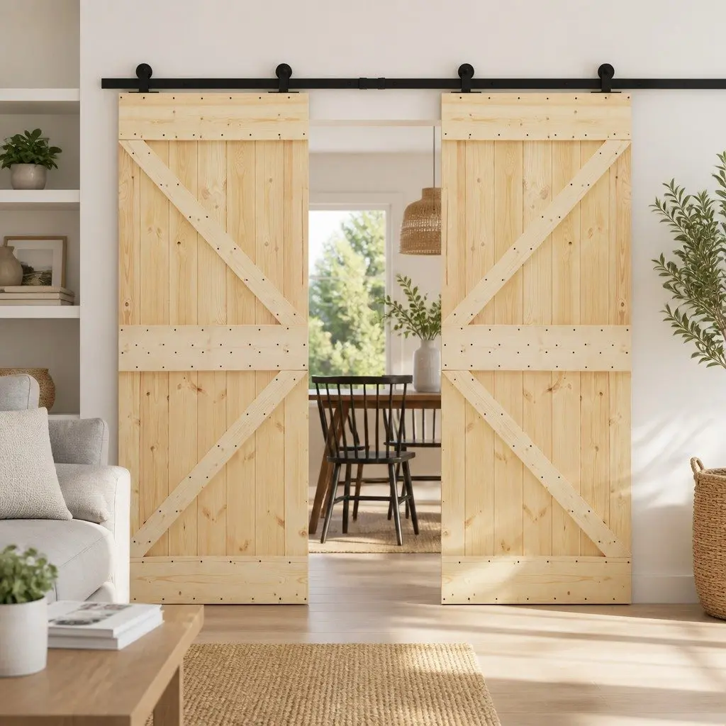 Sliding Door 2 Pcs Solid Pine Wood Space-Saving Modern Interior Room Divider