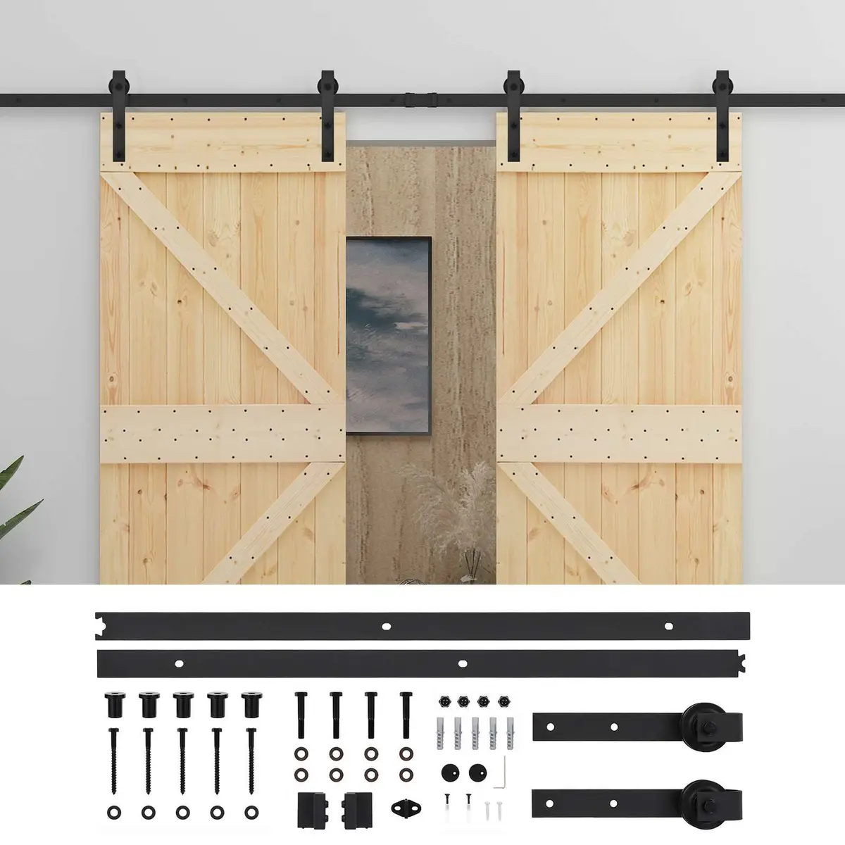Sliding Door Interior Room Divider 2 pcs Solid Pine Wood Natural Black