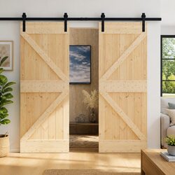 Sliding Door 2 pcs 80 x 210 cm Solid Pine Wood Brown Interior Room Divider