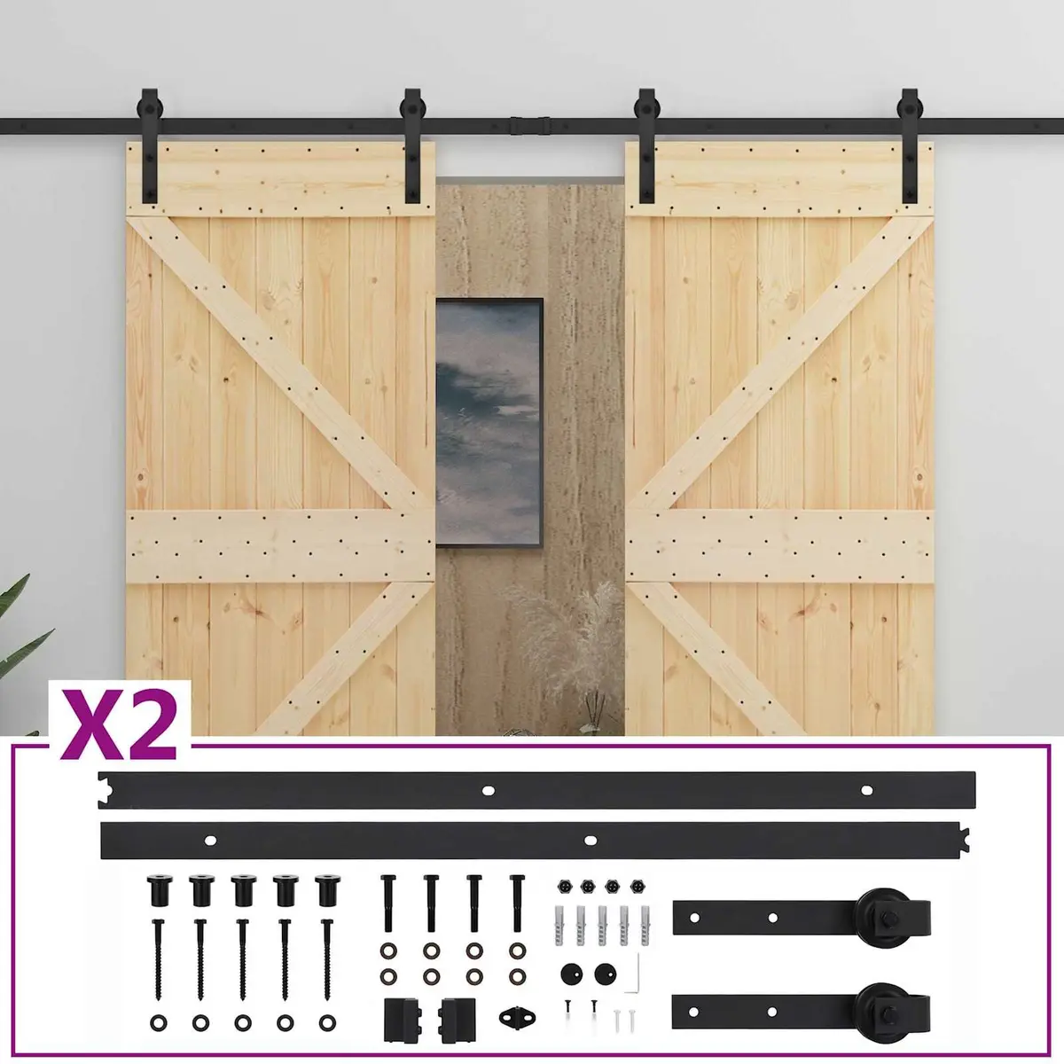 Sliding Door 2 pcs 80 x 210 cm Solid Pine Wood Brown Interior Room Divider