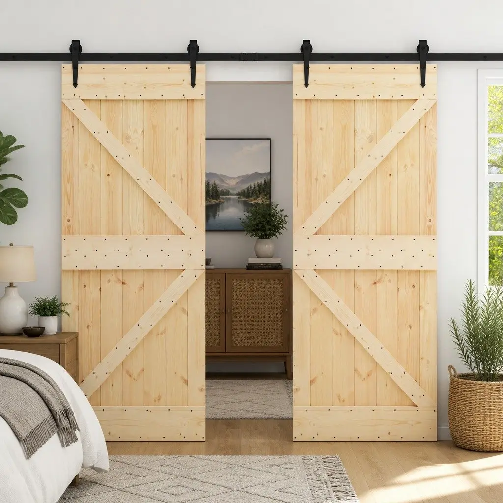 Natural Black Solid Pine Sliding Doors