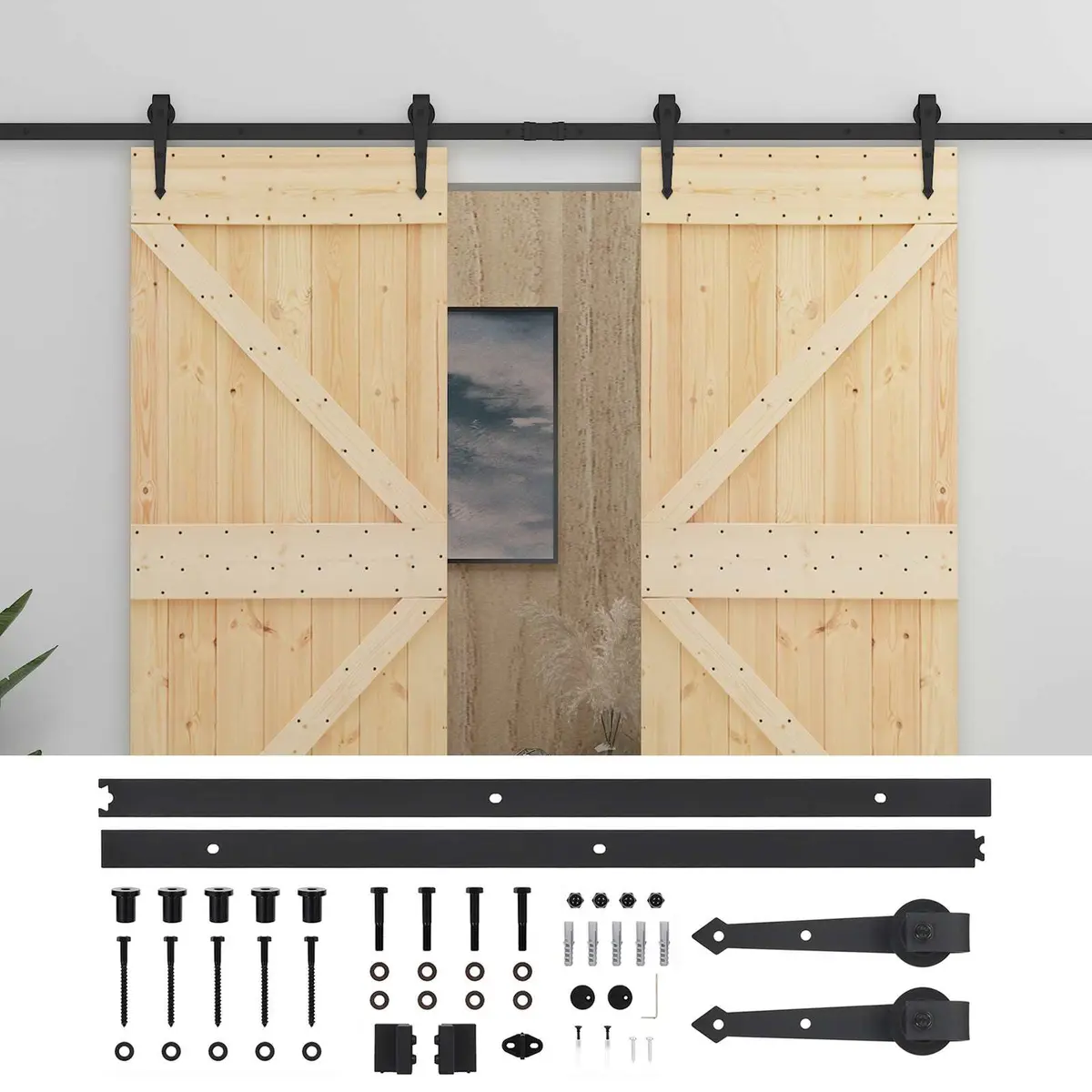 Natural Black Solid Pine Sliding Doors