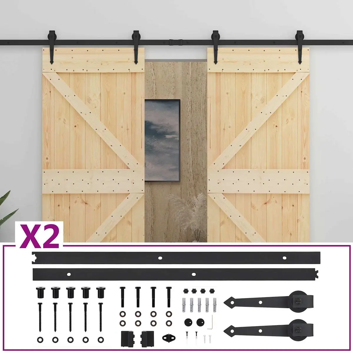 Natural Black Solid Pine Sliding Doors