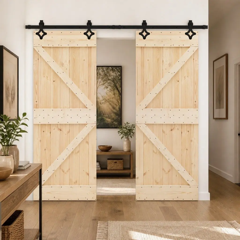Sliding Door 2 pcs 90 x 210 cm Solid Pine Wood Brown Modern Interior