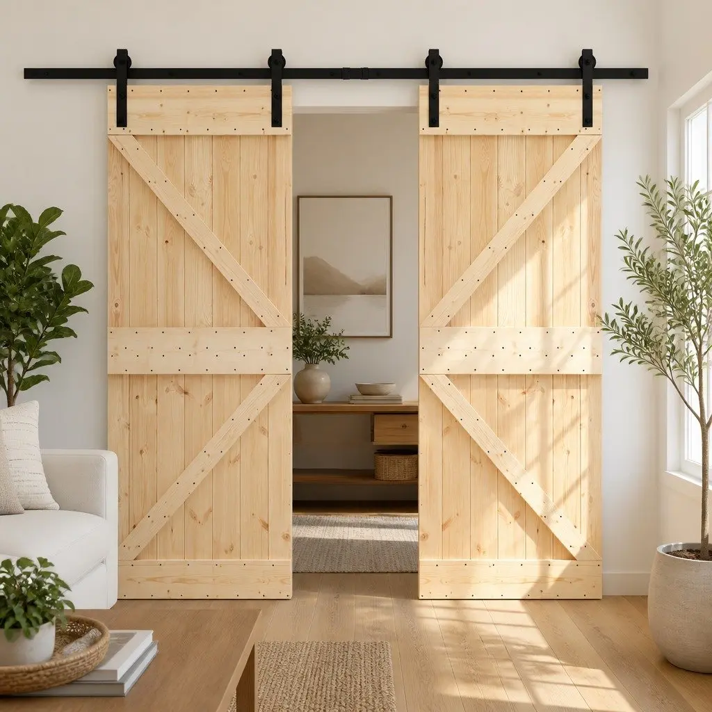 Sliding Door 2 Pcs Solid Pine Wood Modern Room Divider Space Saver Interior