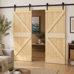 Sliding Door 2 pcs 90 x 210 cm Solid Pine Wood Brown Modern Interior Room