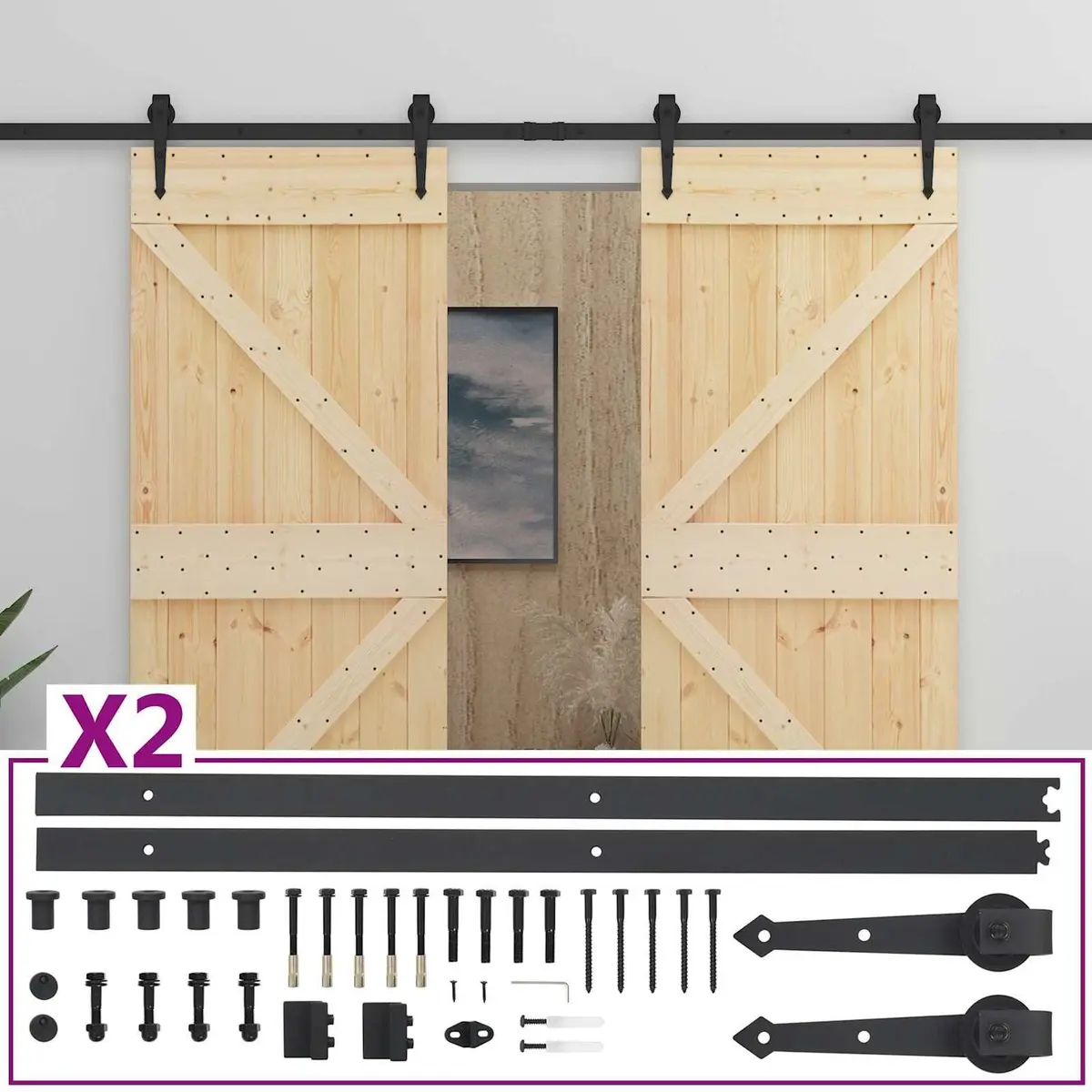 Sliding Door Interior Room 90 x 210 cm Solid Pine Wood Brown