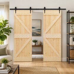 Sliding Door 2pcs Solid Pine Wood Modern Interior Space-Saving Room Divider