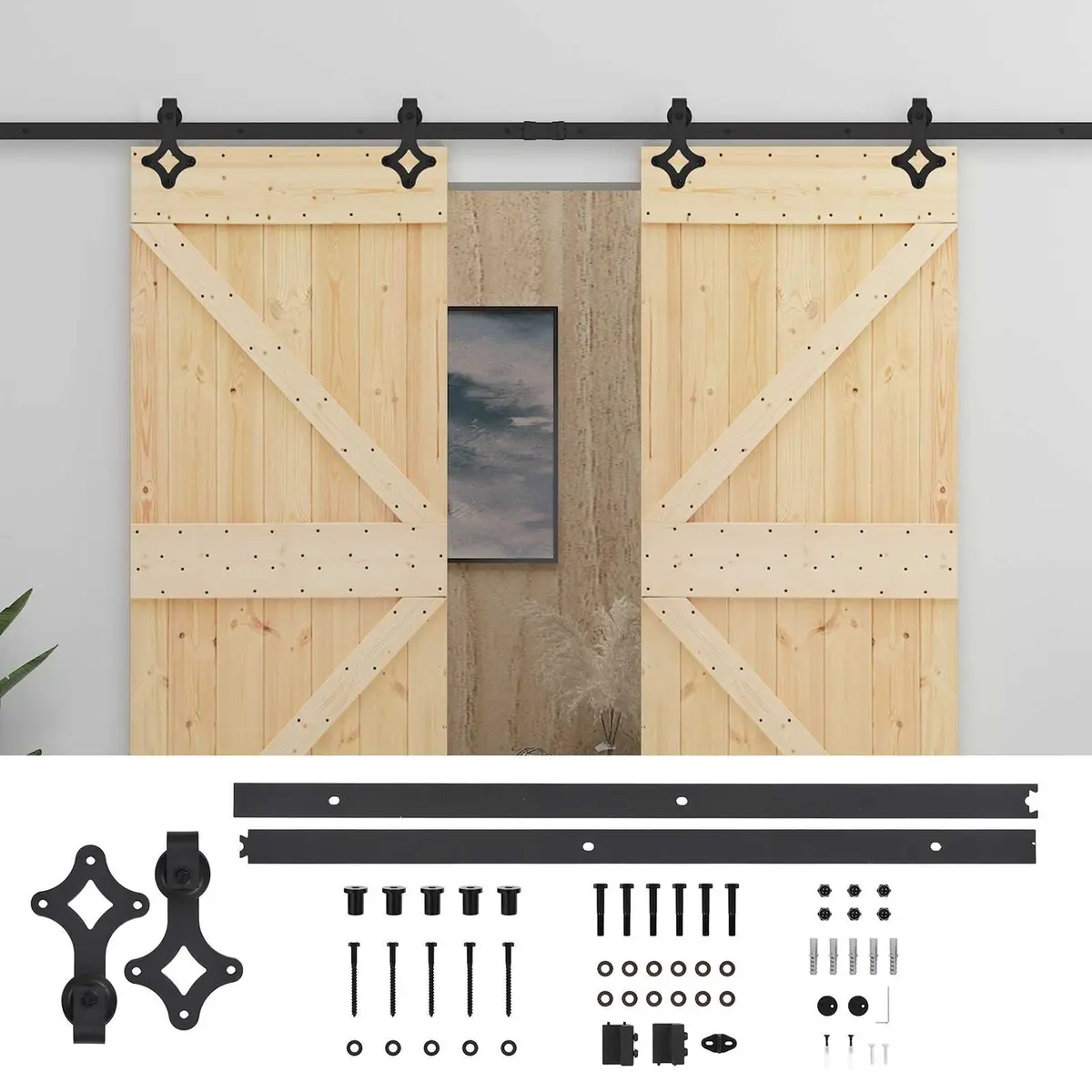Solid Pine Sliding Door 2 pcs 100 x 210 cm
