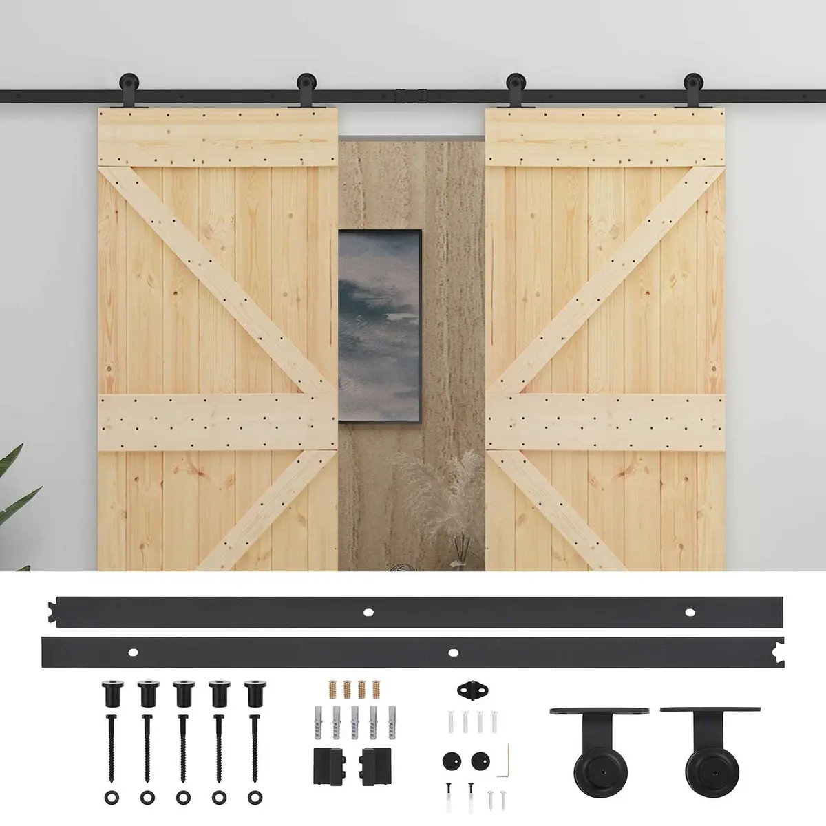 Sliding Door 2 pcs Solid Pine Wood Modern Space-Saving Interior Room Divider