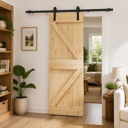 Sliding Door: 70 x 210 cm Solid Pine Wood in Brown & Black