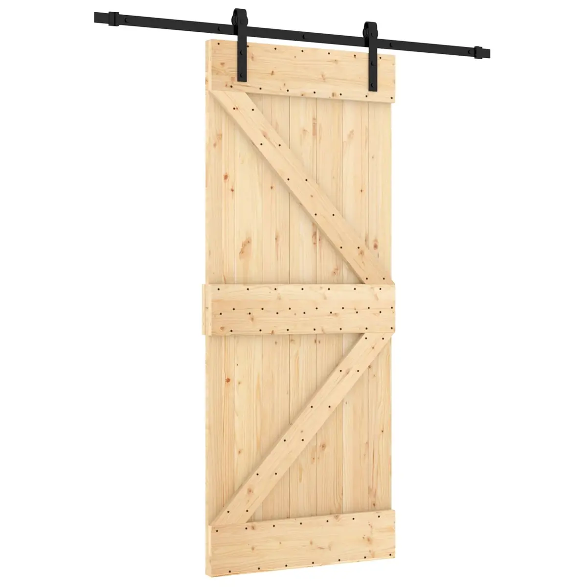 Sliding Door Solid Pine Wood Natural Brown Black 85 x 210 cm Modern Interior