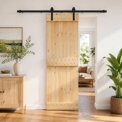 Sliding Door Dimensions: 70 x 210 cm, Natural Brown Pine Wood