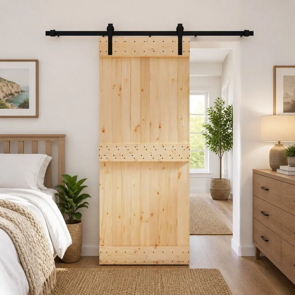 Sliding Door Natural Solid Pine Wood 85 x 210 cm Modern Space-Saving Room
