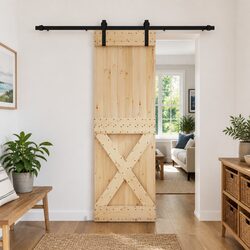 Sliding Door Dimensions: 70 x 210 cm, Brown Pine Wood