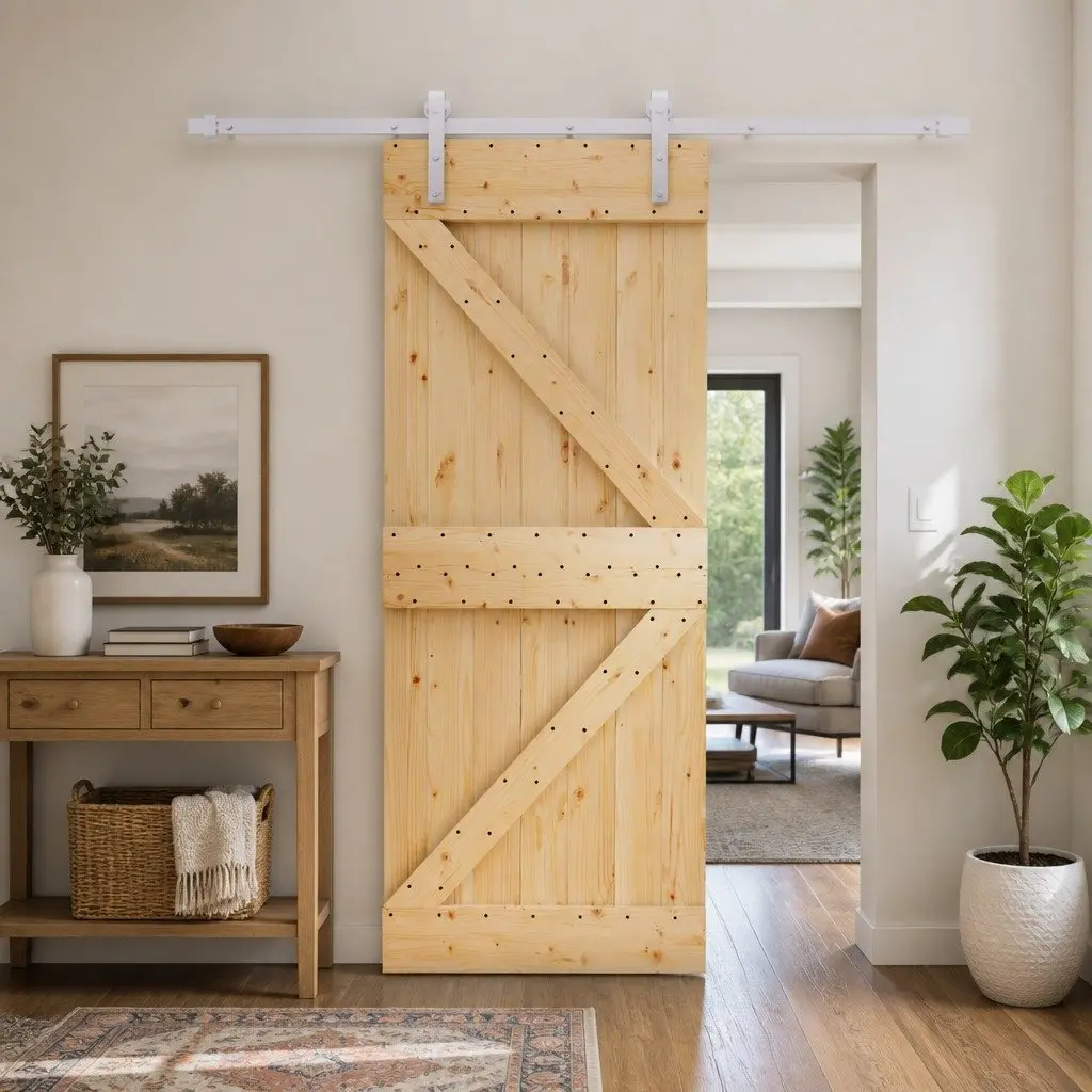 Sliding Door for Home 80 x 210 cm Solid Pine Wood Natural White Space-Saving Modern